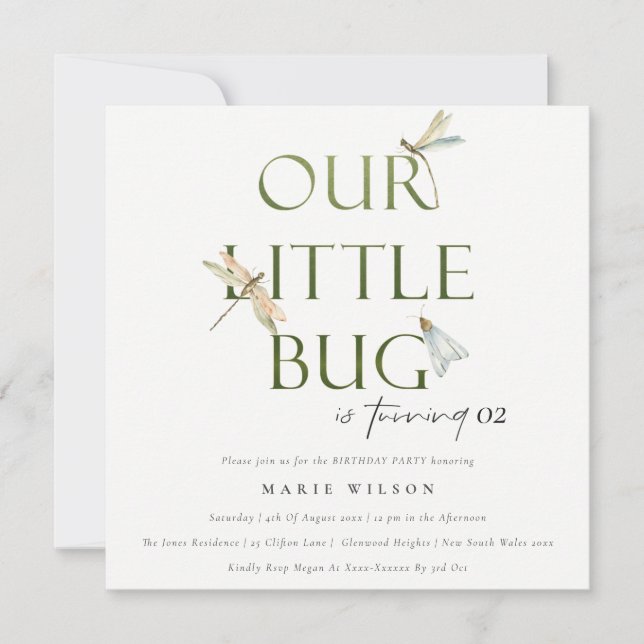 Invitación Nuestro Pequeño Bug Green Dragonfly Cualquier Cump (Anverso)