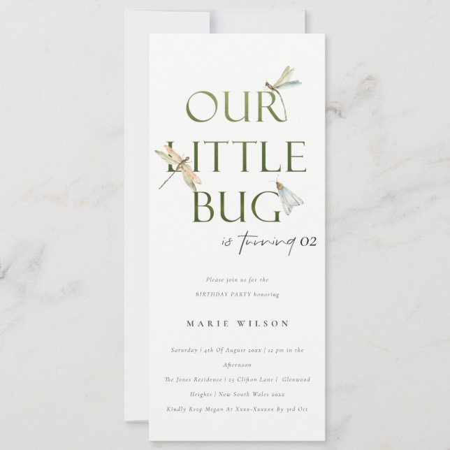 Invitación Nuestro Pequeño Bug Green Dragonfly Cualquier Cump (Anverso)