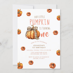 Invitación Nuestro Pequeño Calabacín Cumple Un Año Lazo Calab