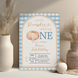 Invitación Nuestro pequeño calabaza Boho Blue Gingham Primer 