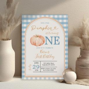 Invitación Nuestro pequeño calabaza Boho Blue Gingham Primer