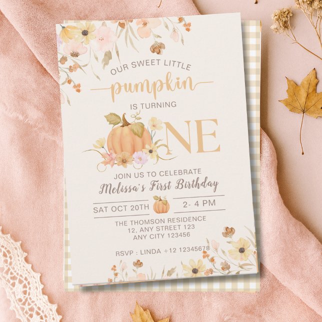 Invitación Nuestro pequeño calabaza Cae Calabaza Floral Cumpl (Subido por el creador)