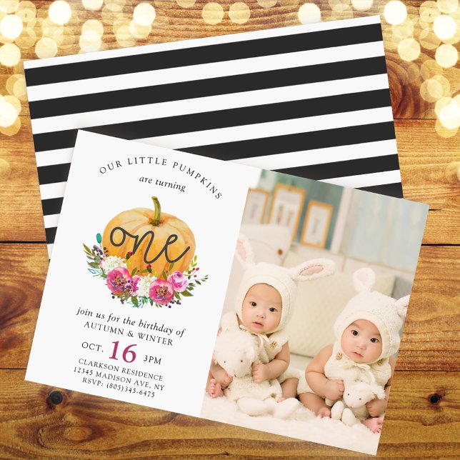 Invitación Nuestro pequeño calabaza Cae Floral 1° Twins Cumpl (Subido por el creador)