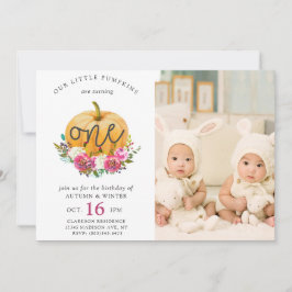 Invitación Nuestro pequeño calabaza Cae Floral 1° Twins Cumpl