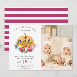 Invitación Nuestro pequeño calabaza Cae Floral 1° Twins Cumpl