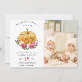 Invitación Nuestro pequeño calabaza Cae Floral 2º Gemelos Cum
