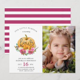 Invitación Nuestro pequeño calabaza Cae Floral 4to cumpleaños