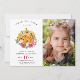 Invitación Nuestro pequeño calabaza Cae Floral 4to cumpleaños