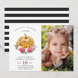 Invitación Nuestro pequeño calabaza Cae Floral 4to cumpleaños