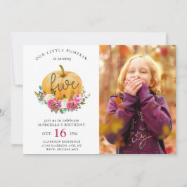 Invitación Nuestro pequeño calabaza Cae Floral 5 cumpleaños