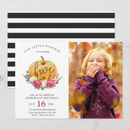 Invitación Nuestro pequeño calabaza Cae Floral 5 cumpleaños
