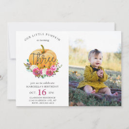 Invitación Nuestro pequeño calabaza cae floral tercer cumplea