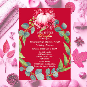 Invitación Nuestro pequeño calabaza Primer cumpleaños Verde W