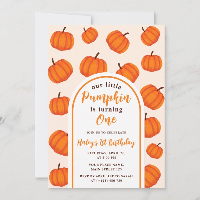 Invitación Nuestro pequeño calabaza Primer Naranja Cumpleaños (Anverso)