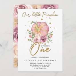 Invitación Nuestro pequeño calabaza primer rosado de cumpleañ