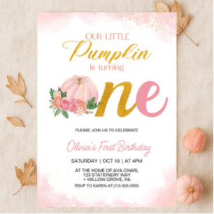 Invitación Nuestro pequeño calabaza rosa y Chica de oro Prime