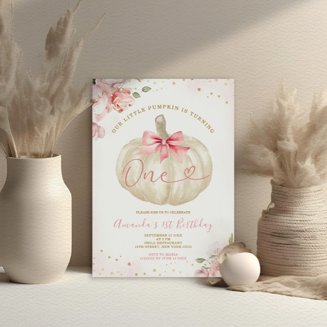 Invitación Nuestro pequeño calabaza Rubor Rosa Gingham Primer (Subido por el creador)