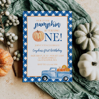 Invitación Nuestro pequeño camión azul de calabaza otoño prim