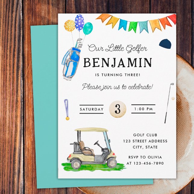 Invitación Nuestro Pequeño Carro Azul Gorra Niños Cumpleaños  (Front and Back)