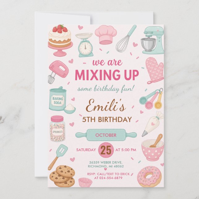 Invitación Nuestro Pequeño Chef de Cumpleaños Horneando Perso (Anverso)