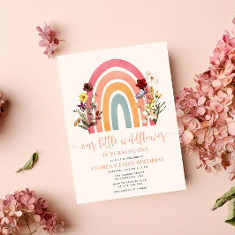 Invitación Nuestro pequeño Chica arcoiris con flores silvestr