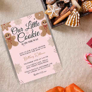 Invitación Nuestro pequeño Chica de cookies Navidades rosados