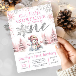 Invitación Nuestro pequeño Chica de copo de nieve Plata rosa 