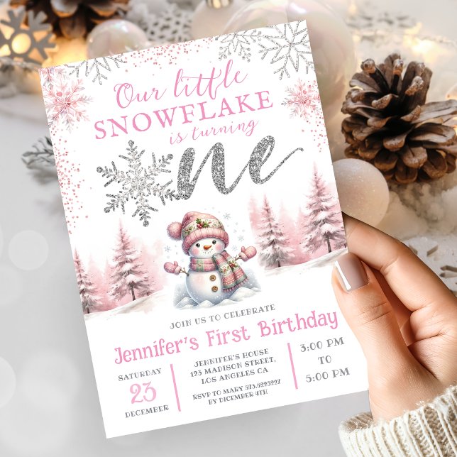 Invitación Nuestro pequeño Chica de copo de nieve Plata rosa  (Subido por el creador)