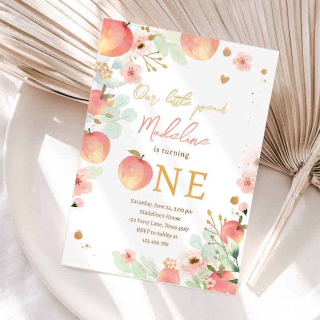 Invitación Nuestro pequeño Chica Peach Dulce Primer Cumpleaño (Subido por el creador)