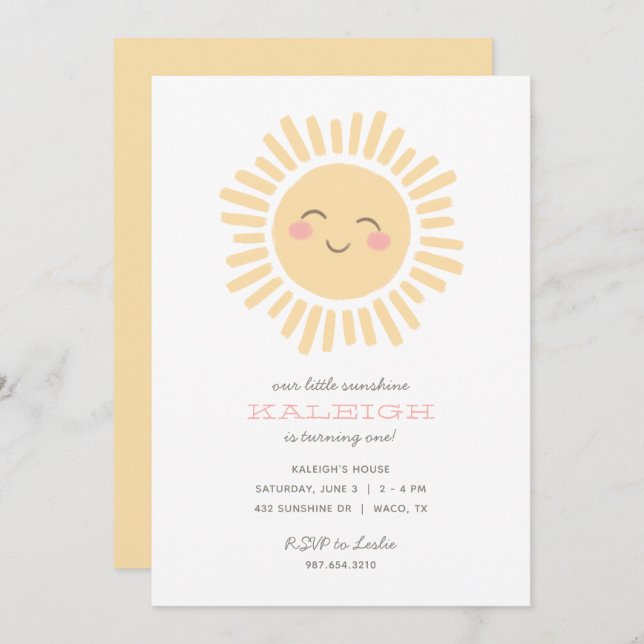 Invitación Nuestro pequeño Chica Sunshine Cumpleaños (Anverso / Reverso)