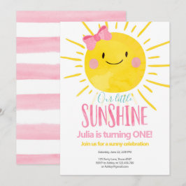 Invitación Nuestro pequeño Chica Sunshine Pink Bow Primer Cum