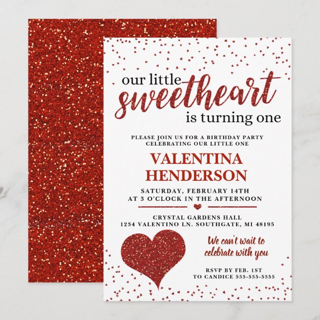 Invitación Nuestro pequeño corazón cumple un año (Anverso / Reverso)