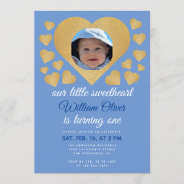 Invitación Nuestro Pequeño Corazón Dulce Niño Azul Corazón de