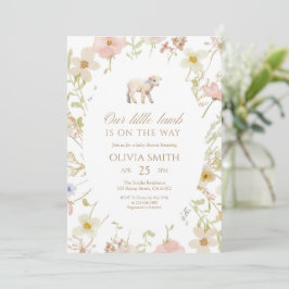 Invitación Nuestro pequeño cordero Baby Shower de flores silv