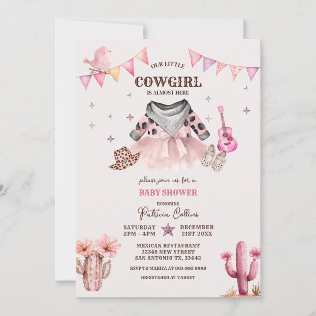 Invitación Nuestro pequeño Cowgirl Western Baby Shower (Anverso)