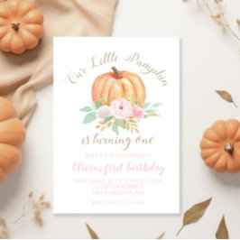 Invitación Nuestro pequeño cumpleaños de calabaza dorada y fl