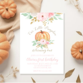 Invitación Nuestro pequeño cumpleaños de calabaza dorada y fl
