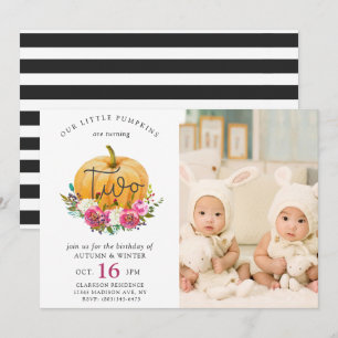 Invitación Nuestro pequeño cumpleaños de gemelas otoñal de ca