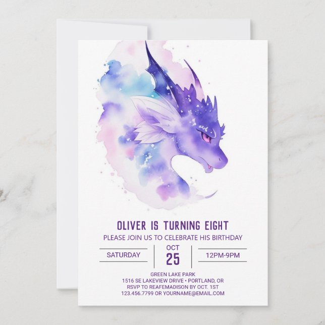 Invitación Nuestro pequeño cumpleaños del dragón (Anverso)