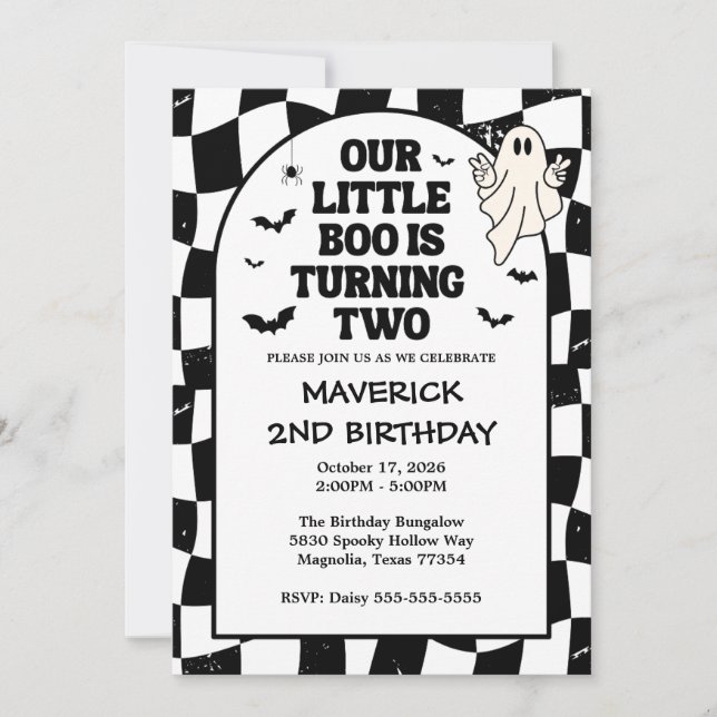 Invitación Nuestro pequeño cumpleaños Halloween (Anverso)