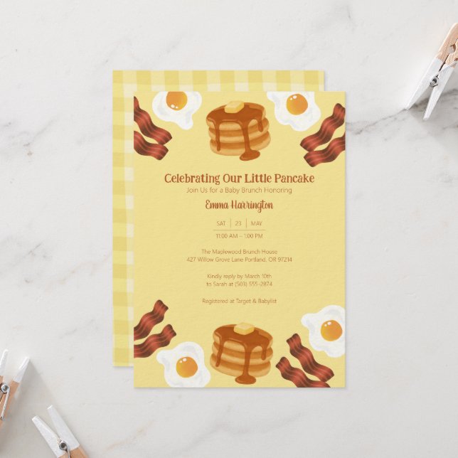 Invitación Nuestro Pequeño Desayuno de Panqueques Tema de Bru (Anverso/Reverso In Situ)