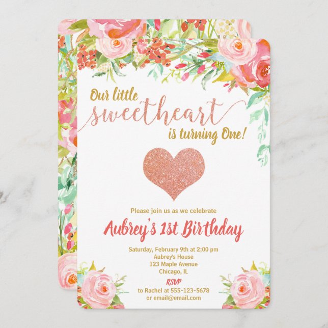 Invitación Nuestro pequeño Día de San Valentín chica de cumpl (Anverso / Reverso)