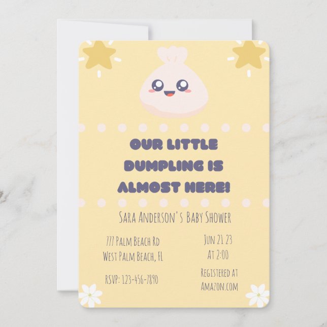 Invitación Nuestro pequeño Dumpling está casi aquí Baby Dumpl (Anverso)