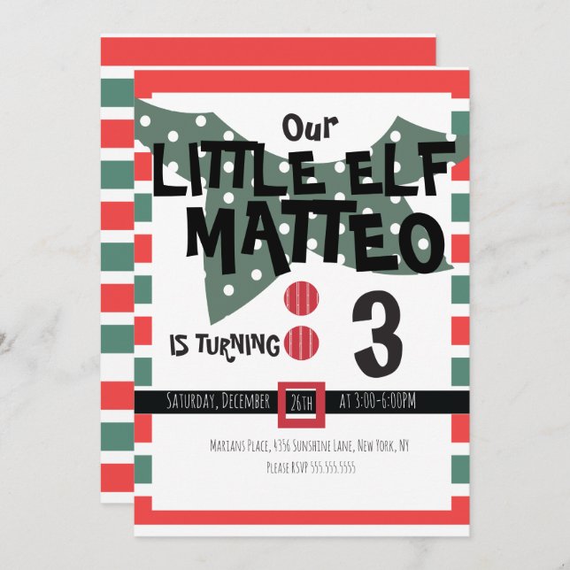 Invitación Nuestro Pequeño Elf-Elf Vestir Cualquier Fiesta De (Anverso / Reverso)