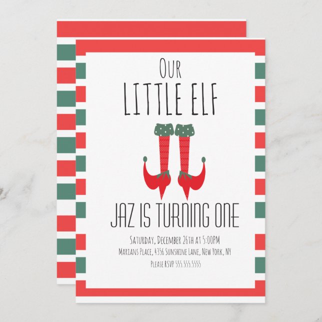 Invitación Nuestro pequeño elfo de los pies de elfo Fiesta de (Anverso / Reverso)