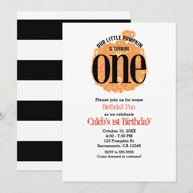Invitación Nuestro pequeño Fiesta de la calabaza UNO de cumpl (Anverso / Reverso)