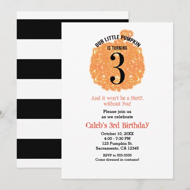 Invitación Nuestro pequeño Fiesta de TRES cumpleaños (Anverso / Reverso)