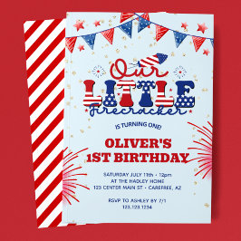 Invitación Nuestro pequeño Firecracker Blue primer cumpleaños