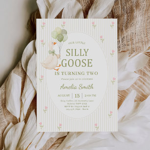 Invitación Nuestro Pequeño Ganso Tonto Floral Cumple Dos Años
