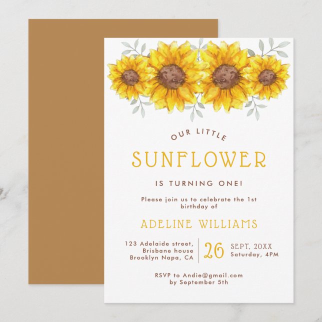 Invitación Nuestro pequeño girasol se está volviendo uno | 1  (Anverso / Reverso)